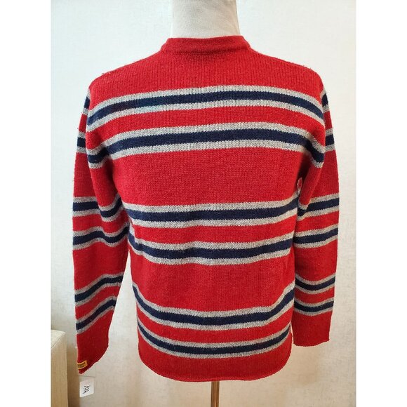Vintage Abercrombie & Fitch Red Stripe Sweater Mens  Raw Hem Logo SIZE M-L  #461 - Picture 1 of 7